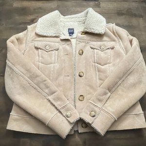 GAP Suede & Fleece Bomber Jacket XS Beige warm